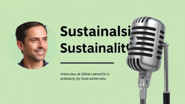 Innovative sustainability interview graphic with microphone and text.