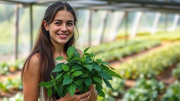 Impact of soil organic matter on agroforestry with woman holding plant.