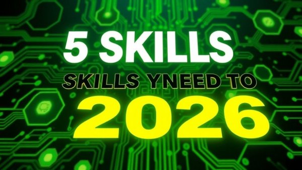 Digital graphic on skills employers are looking for in 2026, featuring futuristic design.