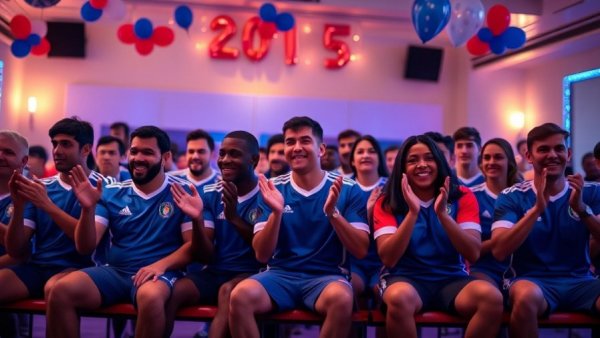 Local Ohio news event: enthusiastic sports team clapping in decorated room.