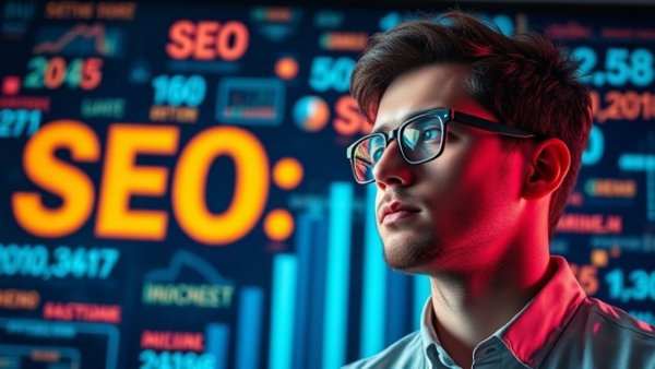Pillars of SEO for Entrepreneurs visualized with vibrant numbers and a thoughtful man.