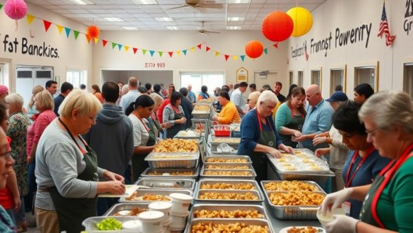 Volunteers preparing meals as partial SNAP benefits reinstated in a community center.