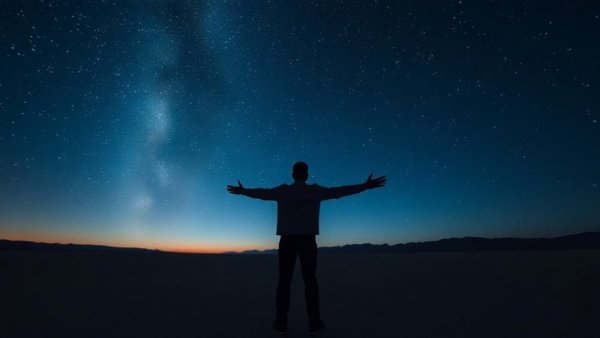 Silhouetted figure under starry sky at Dark Sky Sanctuary, Oregon.
