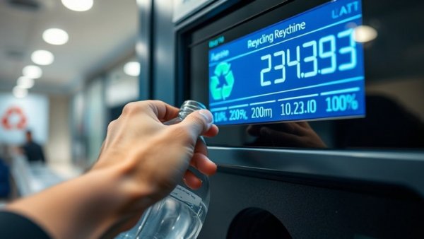 Recycling plastic bottle for container deposit refunds in a machine.