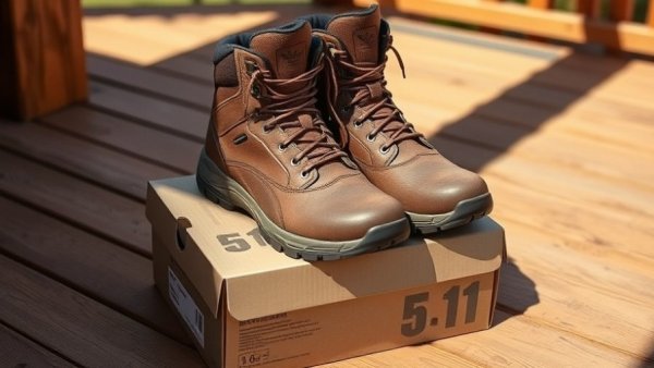 5.11 Tactical Rambler 6" boots on a deck in natural light