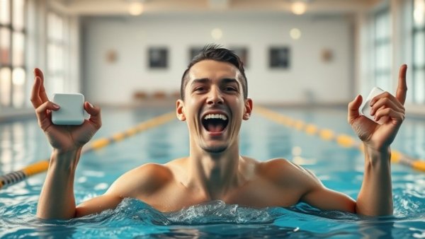 Swim aids for triathletes in a modern indoor pool.