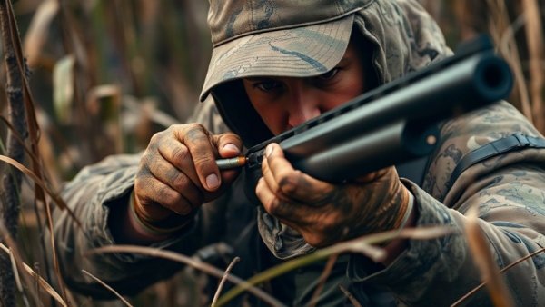 Akkar USA Meat Stick Waterfowl Shotgun in camouflage being loaded.