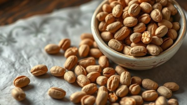 Homemade roasted salted peanuts in a ceramic bowl.