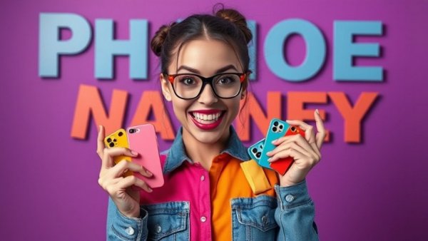 Vibrant iPhone pocket accessory display with playful expression.