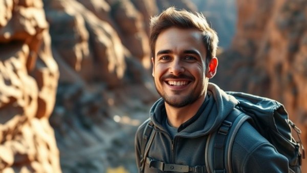 Backpacker in Buckskin Gulch and Paria Canyon smiling confidently.