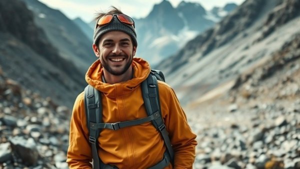 Backpacker in Buckskin Gulch smiles in rocky terrain.