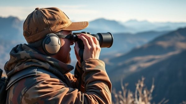 Hunter using Vortex Ranger HD 3000 Rangefinding Binocular in mountains.