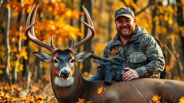 Missouri Bowhunter Cactus Jack sits proudly with a deer in a forest.