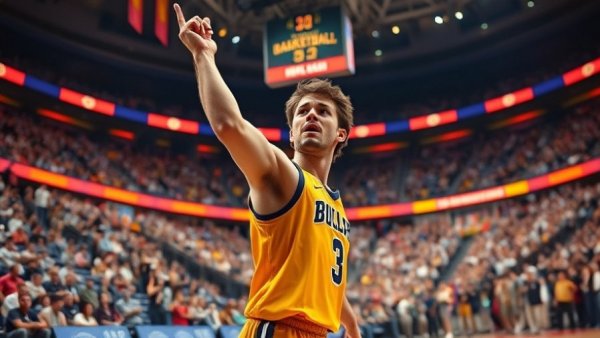 News Dayton basketball player celebrating on court during a game.