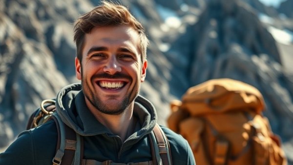 Outdoor adventure with a hiker in rocky mountains, enjoying nature.