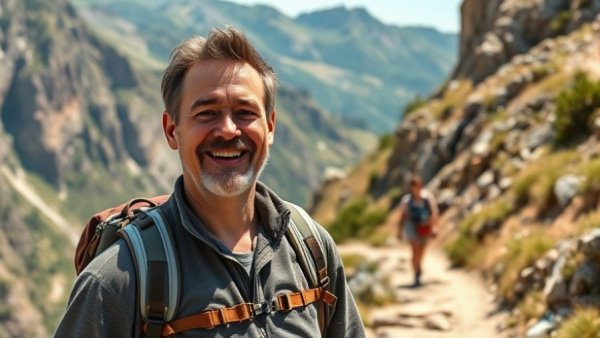 Middle-aged hiker in mountain setting, best mittens for winter 2025.