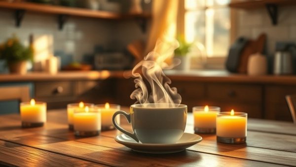 Cozy cup of tea and candles for better sleep