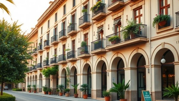 Elegant ZEUS Hotel exterior in the Mediterranean at sunset, luxury and sustainability.