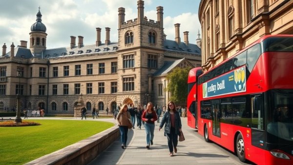 Magdalen College Oxford with students walking near historic buildings.