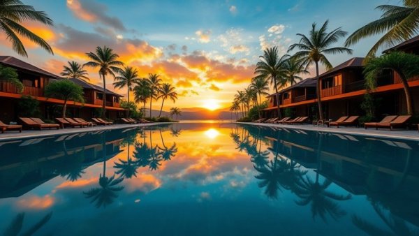 Sustainable tourism in Luang Prabang: eco-friendly resort at sunset.