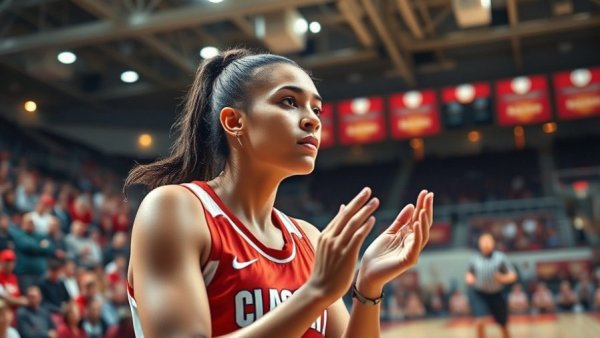 Dayton women's basketball player at game with Belmont, clapping.