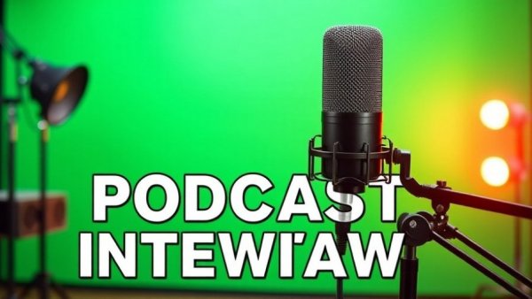 Podcast interview setup with microphone and green background discussing retail returns crisis solutions