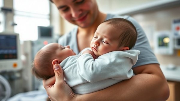 Lurie Children's NICU care: Newborn held by adult in NICU setting.