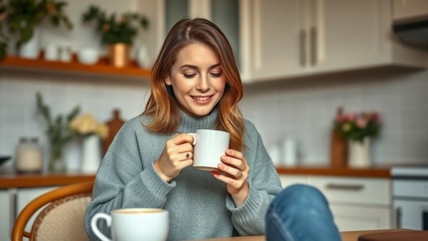 Casual woman enjoying coffee, Healthy Living Ohio.
