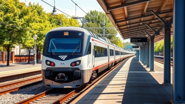 Amtrak train at station signifying ridership and revenue growth in 2025.