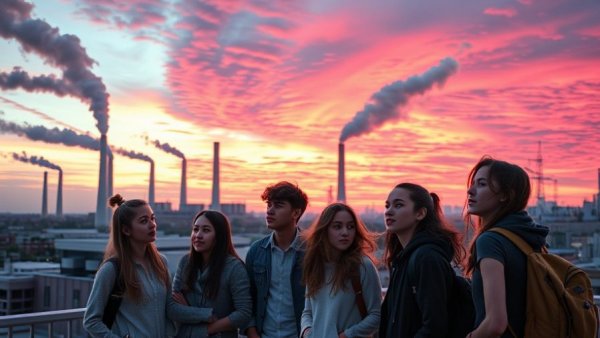 Students exploring sustainability at UW-Madison sunset.