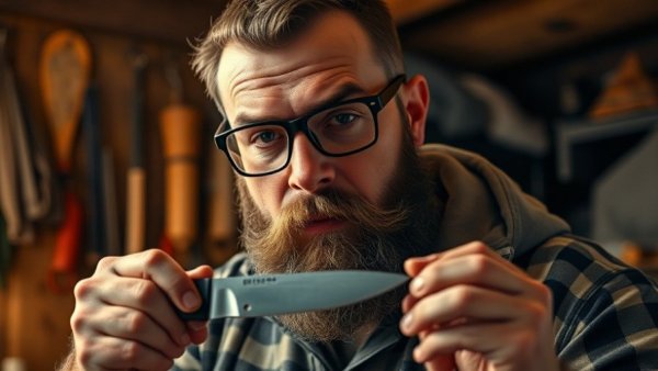 Man showing how to sharpen knife using the best camping gear for beginners.