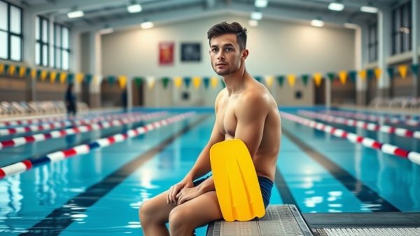 Athlete explains paddle use near pool to avoid issues while swimming.