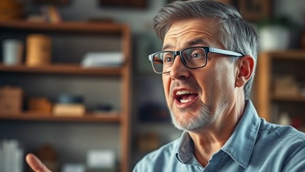 Middle-aged man talking about Better Sleep with Healthy Food indoors.