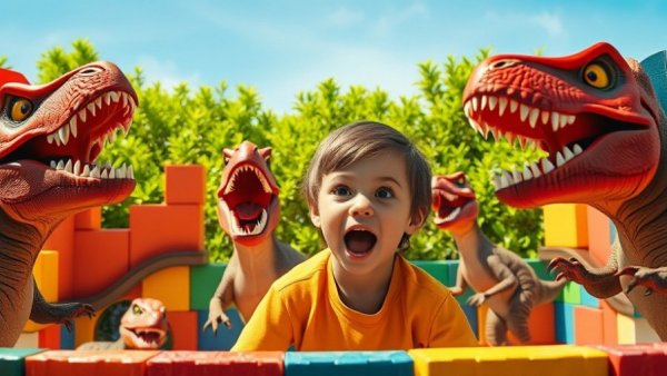 Kid Stories surprise with dinosaurs and colorful block fort.
