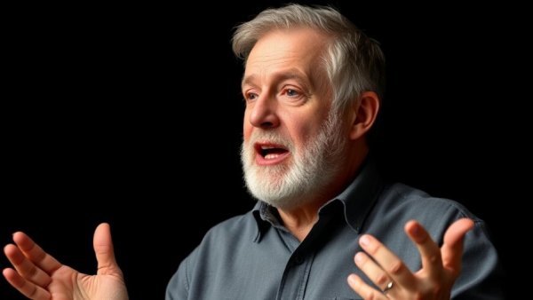 Middle-aged man reducing filler words while speaking confidently.