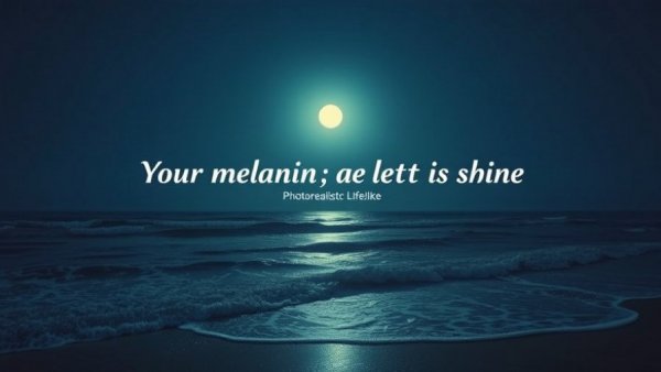 Serene moonlit ocean scene with melanin-affirming quote.