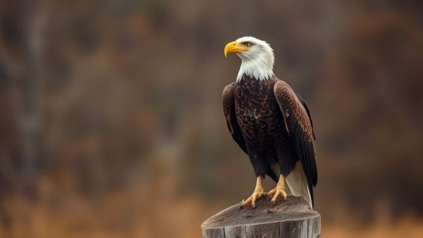 Bald eagle perched on stump, symbolizing conservation under Endangered Species Act Overhaul.