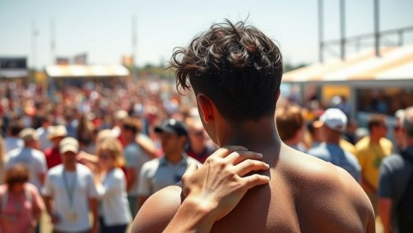 Young man taping shoulder at Taping Relay event at SCU.