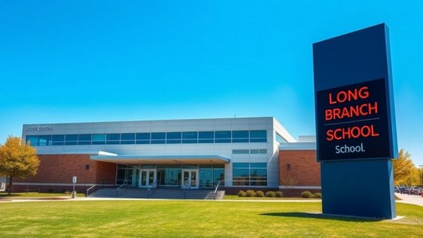 Long Branch Middle School on a sunny day with clear skies and modern architecture.