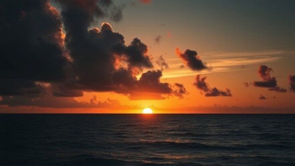 Holistic living sunset with motivational text over ocean.