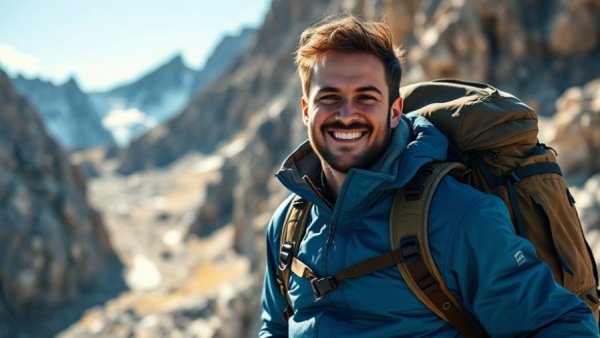 An adventurer with backpack in rocky mountains, best backpacking gear of 2025.