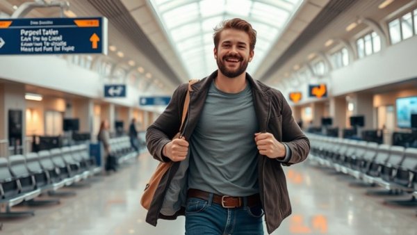 Travel Hack with My Jacket: Traveler demonstrates jacket trick in airport.