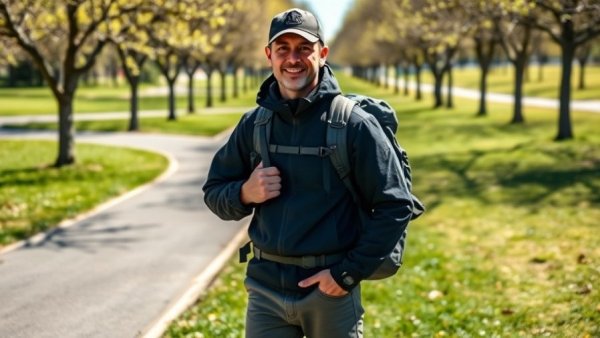 Man with backpack in park, exploring best camping gear for beginners.