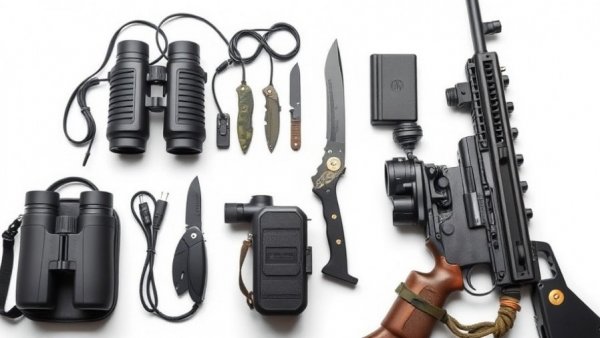Essential outdoor gear for Black Friday outdoor deals, including binoculars, knives, vacuum, and charger.