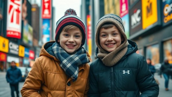 Vlad and Niki live event promotion with two boys in city setting.