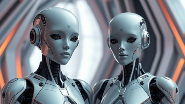 AI advancements in R&D 2025: Futuristic humanoid robots.