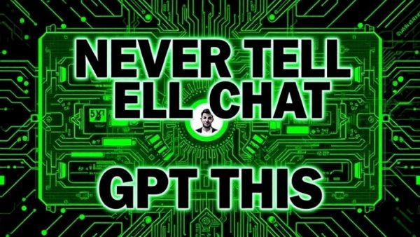 Digital graphic with bold text about what not to tell ChatGPT.