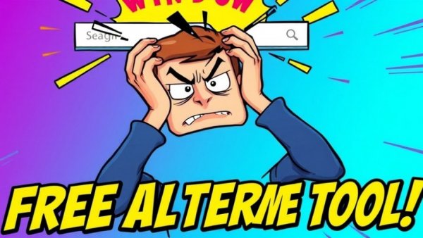 Cartoon image highlighting Windows search flaws with free alternative.
