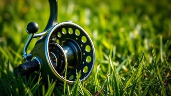 Modern fishing reel on grass exemplifying 2025 angler Christmas gift ideas.