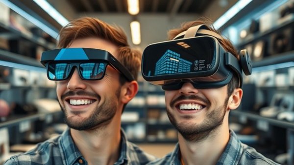 Smart Glasses vs Virtual Reality Headsets comparison featuring a smiling man.